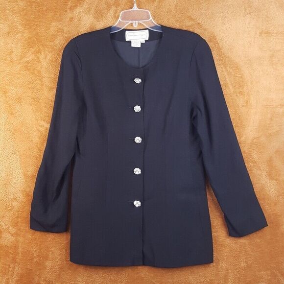 Vintage ADRIENNE VITTADINI Womens Jacket Size 10 Black Blazer Rhinestone 90s - Picture 1 of 8